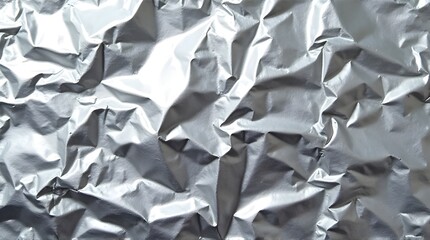 Crumpled silver foil texture background closeup