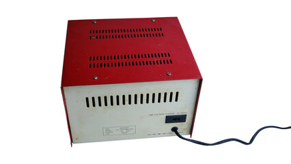 Vintage Red Electrical Power Supply Box With Vent Slits, Control Panel And Cable