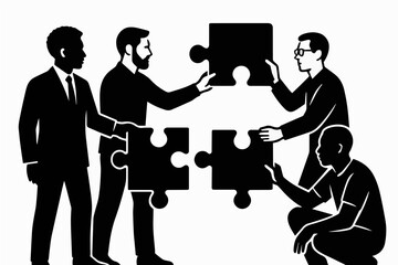 Black and White Teamwork Collaboration Silhouette Vector