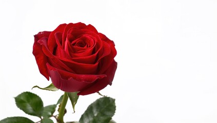 Fototapeta premium Vibrant red rose in full bloom on a plain white background for floral arrangement, World Flower Day