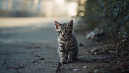 Feral wild cat with blue eyes, emphasizing urban animal survival and neglect awareness day