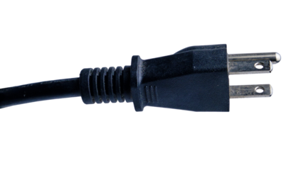 Black Two-Prong Power Plug With Cable For Electrical Devices And Power Supplies