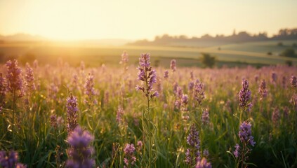Agricultural field with blooming plants attracting bees in summer, highlighting pollination process