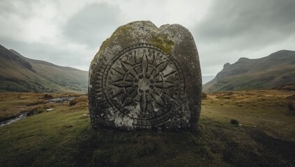 Stone carvings at Achnabreac illustrating early human expression, erosion risk awareness