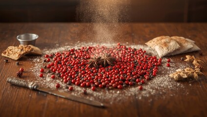 Pepper and star anise spices spread on a wooden countertop, flavor infusion techniques