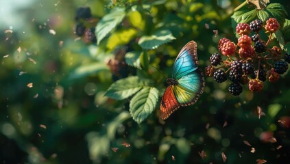 Insect perched on blackberry plant, detailed close-up in outdoor setting, biodiversity awareness