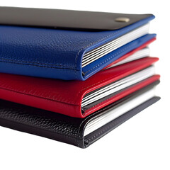 Group of black blue and red office binders
