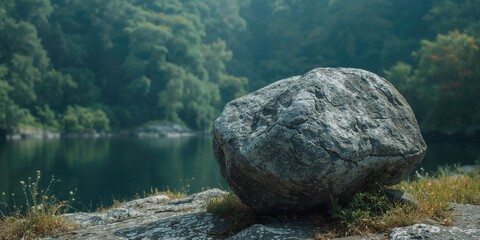 Granite stone block surface, highlighting natural grain and erosion resistance for construction use