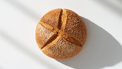 Whole grain brown farmhouse bread, ideal for sandwiches and bread preparation, on white background