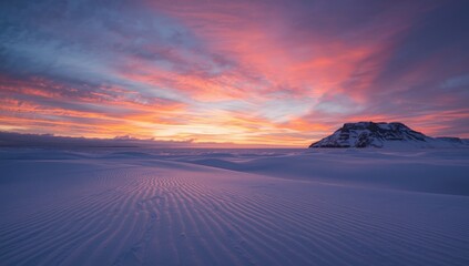 Arid terrain at dusk with fading sunlight, focusing on desert flora and expansive horizon