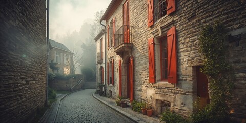 Serene cobblestone pathway in Saint-Goustan, Auray, Morbihan, Brittany highlighting pedestrian-friendly layout and preservation efforts