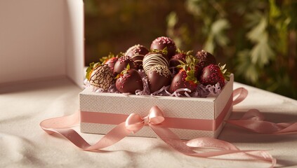 Chocolate-dipped strawberries arranged in a box, highlighting indulgent treats suitable for dessert displays