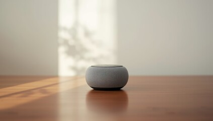 Smart AI speaker on table, functioning as a home assistant for automation and connectivity