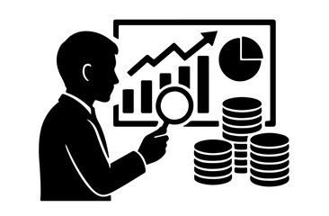 Black and White Financial Planning Silhouette Vector Illustration