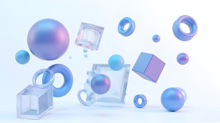 Vibrant 3D shapes floating in modern space