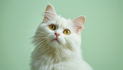 Obraz premium White feline with yellow eyes in a calm environment, highlighting attentive behavior, no holiday observed