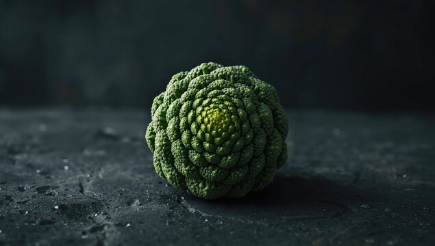 Close-up of Romanesco broccoli on a dark stone background highlighting natural Fibonacci pattern for math learners
