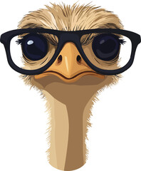 Ostrich Wearing Glasses Vector on Transparent Background