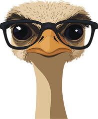 Ostrich Wearing Glasses Vector on Transparent Background