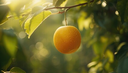 Close-up of yellow plum with smooth skin highlighting freshness, suitable for healthy eating promotion