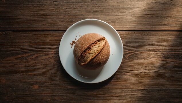 White bread and cake arranged on a plate for a bakery display, breakfast setting - Powered by Adobe