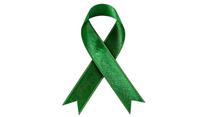 A vibrant, emerald green ribbon against a stark black background, symbolizing awareness