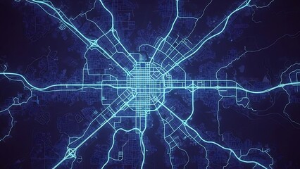 Abstract Visualization of a Smart City Network Grid Illustrating Digital Connectivity and Information Flow within a Futuristic Urban Landscape Blueprint