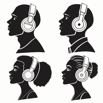 Silhouettes of people wearing headphones