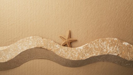 Starfish on textured craft surface shaped like a sea wave, highlighting sustainable zero waste ocean conservation