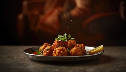 Indian Aloo Tikki Ragda Patties, fried snack with chutney and ketchup, suitable for casual street food consumption