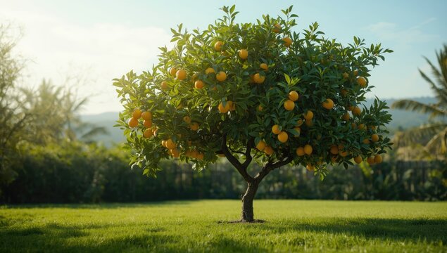 Evergreen grapefruit tree bearing large citrus fruits with sweet and sour flavor, suitable for warm regions