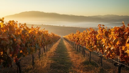 Autumn vineyard scene with vibrant foliage, seasonal change, Earth Day