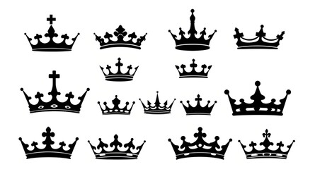 set of crowns vector silhouettes, crown silhouette set, royal crown vector, king crown outline, queen crown symbol, monarchy crown icons, vintage crown shapes, regal crown clipart, princess crown silh