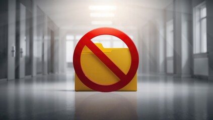 Bright yellow folder featuring a red stop sign symbol for safety alert in document management