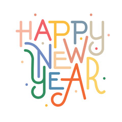 Happy New Year Handwritten Style Typography Vector Illustration