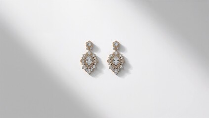 Fototapeta premium Jewelry presentation featuring earrings with stones on a white background, ideal for product catalogs