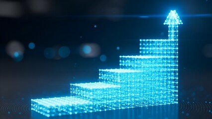 Digital growth and success with futuristic glowing upward trending bar chart and arrow