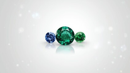 Emerald, Sapphire or Tourmaline green mineral crystals isolated on white surface, highlighting raw gemstone texture