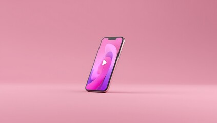 Smartphone displaying a video overlay on vibrant pink backdrop, highlighting wireless media streaming for online interaction