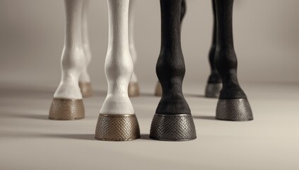 Pair of horse legs with hammered hooves, hoof care practices, equine health and safety