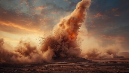 Construction explosion generates rock dust clouds, highlighting site safety measures and dust control