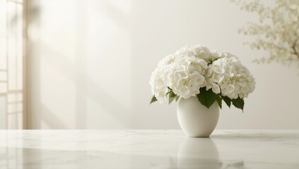Hydrangea blossoms in white, forming a natural background for interior floral arrangements, summer time, plant display, Earth Day