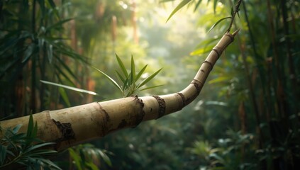 A cluster of bamboo plants in a dense forest, emphasizing sustainable plant growth