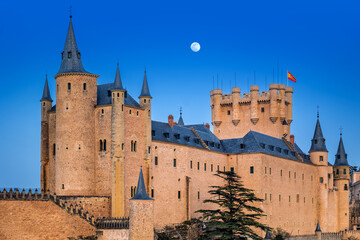 Alcazar of Segovia at night during the blue hour, Spain © golovianko