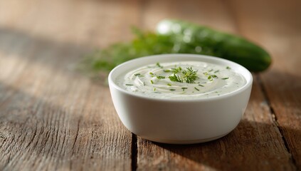 Yogurt and cucumber sauce for appetizer, nutritious garnish
