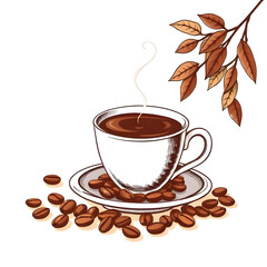 Obraz premium coffee, cup, beans, espresso, caffeine, aroma, roast, brewed, mug, cafe, beverage, drink, hot, brown, morning, energy, barista, latte, mocha, arabica, robusta, grind, fresh, steam, classic, bitter, fo