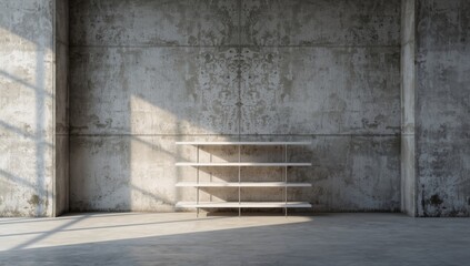 Gray wall with three installed shelves, designed for displaying items or storing essentials, typical interior setup