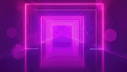 Light tunnel with neon laser lines in violet and pink gradient, contemporary backdrop for digital displays, World Environment Day