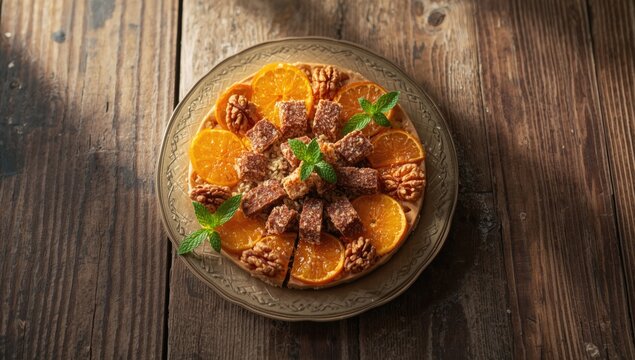 A serving of Greek halva, a dense sweet treat often enjoyed during festive occasions