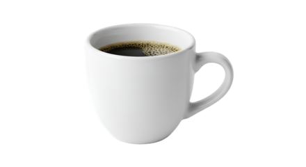 White Ceramic Mug Filled with Black Coffee Isolated on Black Background